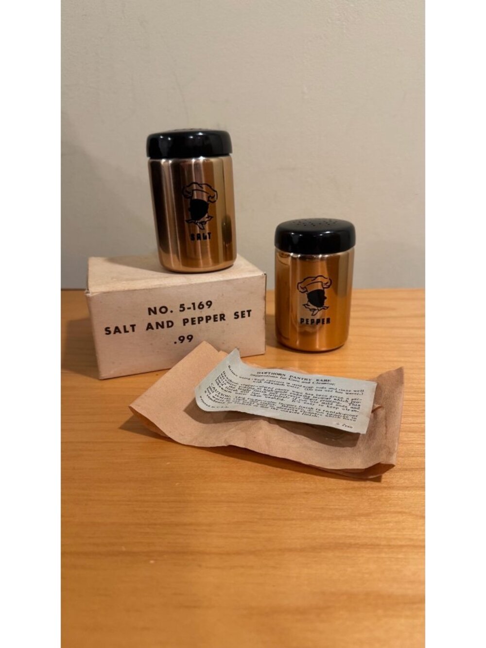 Vintage MCM Hawthorne Chef's Salt & Pepper Shakers with Orig Box